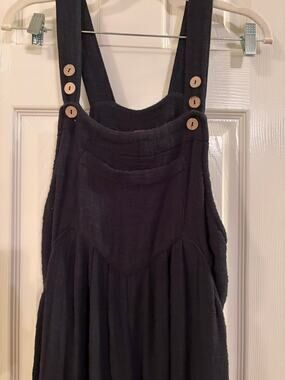 Free People Black Cotton Wide Leg Overalls Jumpsuit Size M
